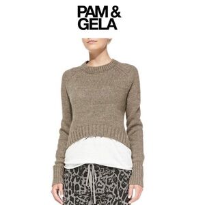 REVOLVE PAM & GELA CREW NECK SWEATER LEATHER PATCH ELBOW